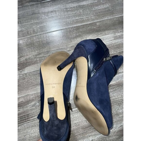 MARC FISHER Navy Blue suede peep toe boots Size 9M Leather Blue Navy Shoes - Picture 2 of 12